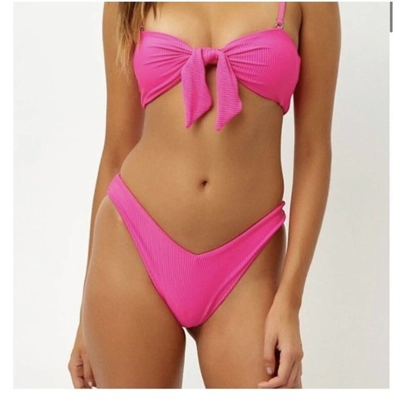Frankies Bikinis Enzo Ribbed Cheeky Bikini Bottom Cherub Barbie Pink Medium New - Picture 12 of 13